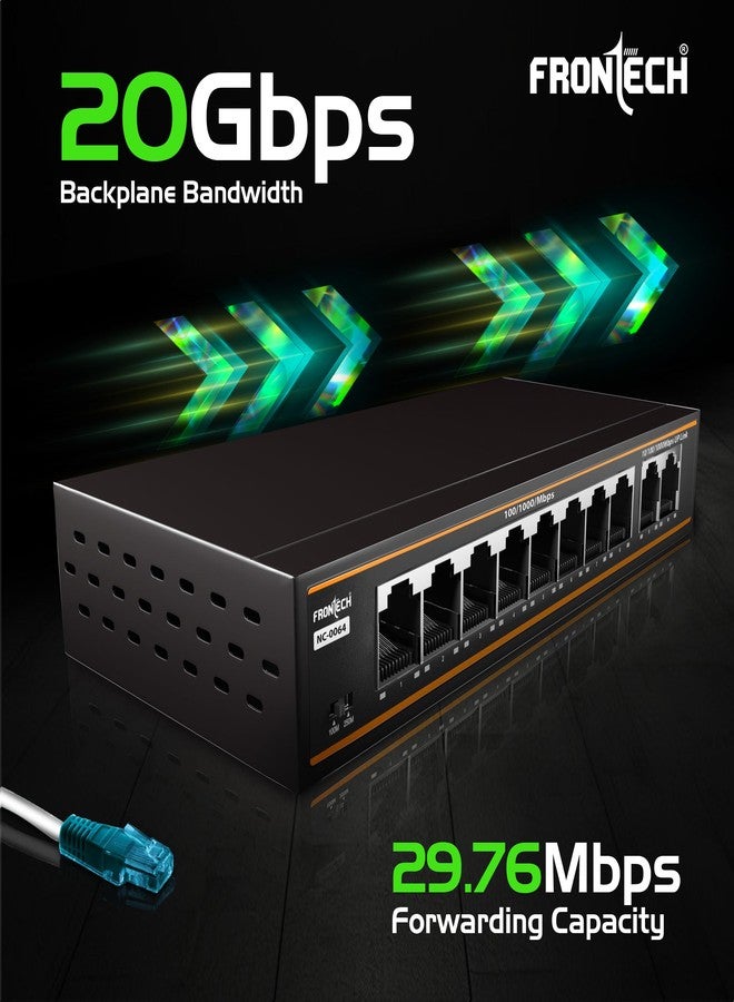 Frontech 8-Port Gigabit PoE Switch | 8-Port-10/100/1000Mbps | 2 Gigabit Uplink Ports | 20Gbps Bandwidth | 130W PoE Budget | Plug & Play Setup| 2Year Warranty (NC-0064) - Image 4